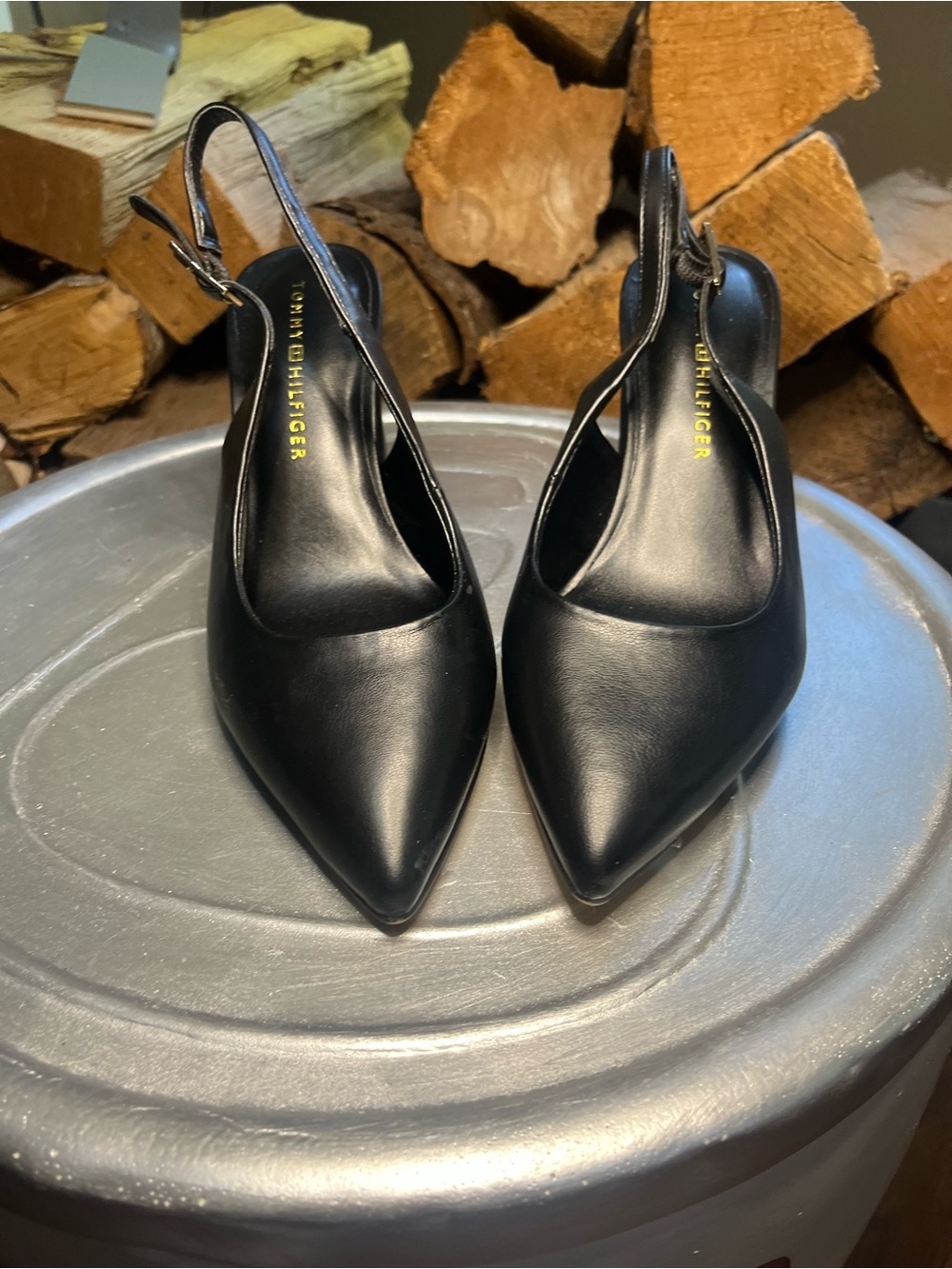 Tommy Hilfiger Black Pointed Toe Slingback Pumps